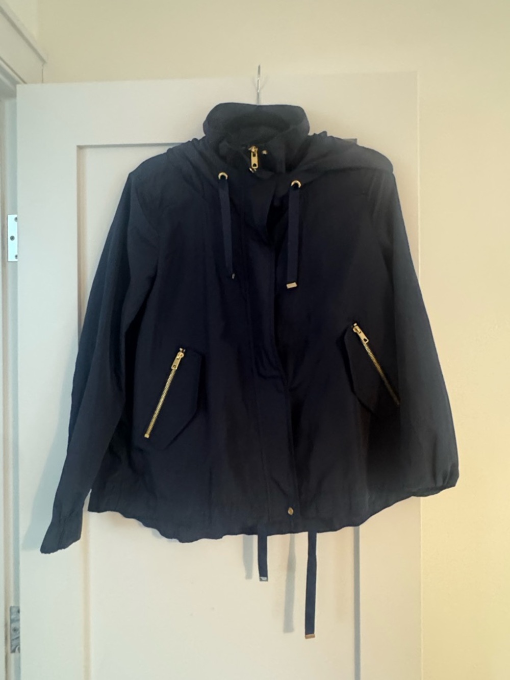 Zara Navy Hooded Utility Jacket with Gold Zippers